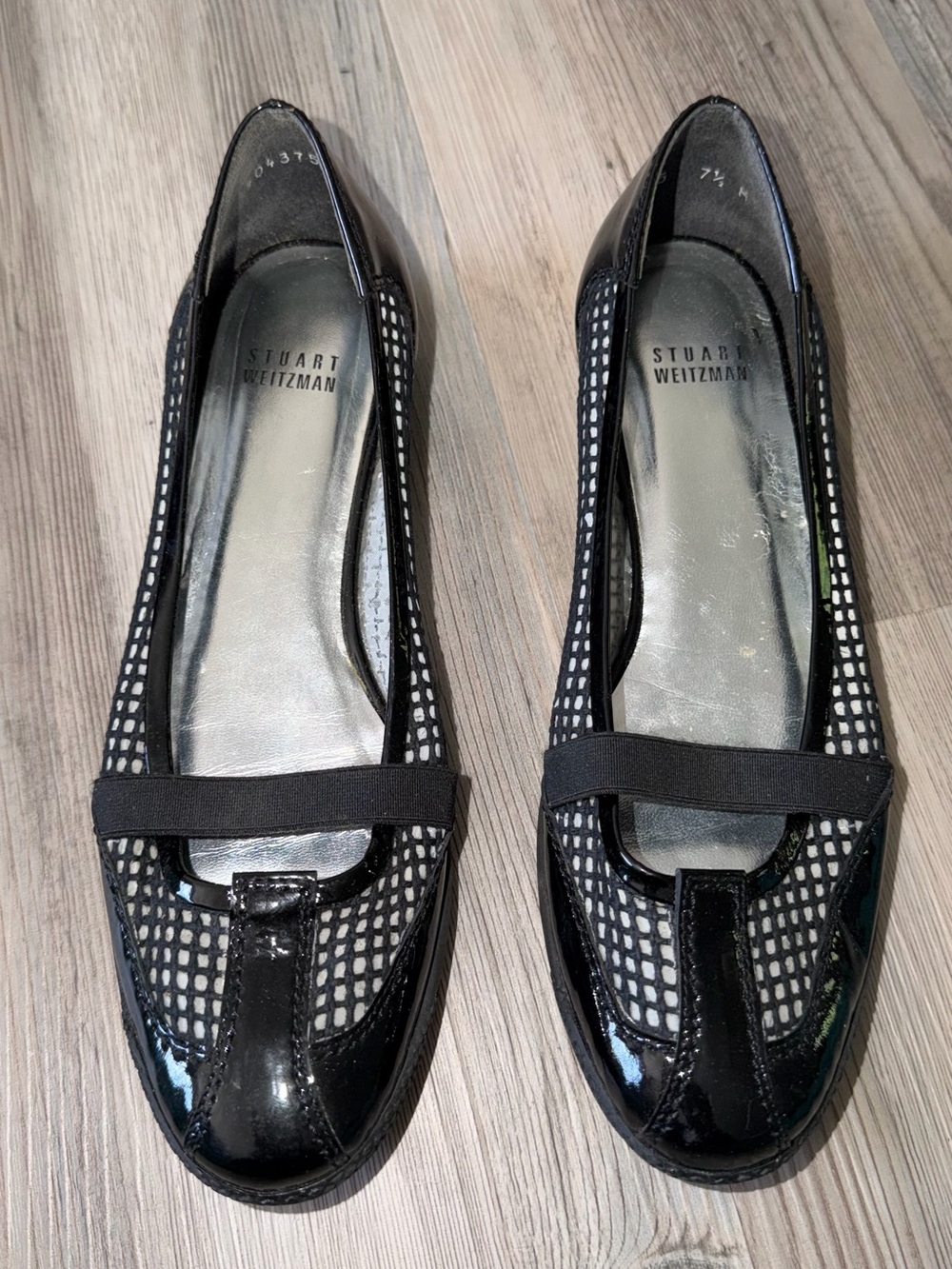 Stuart Weitzman Black Patent & Mesh Elastic Strap Flats 7.5